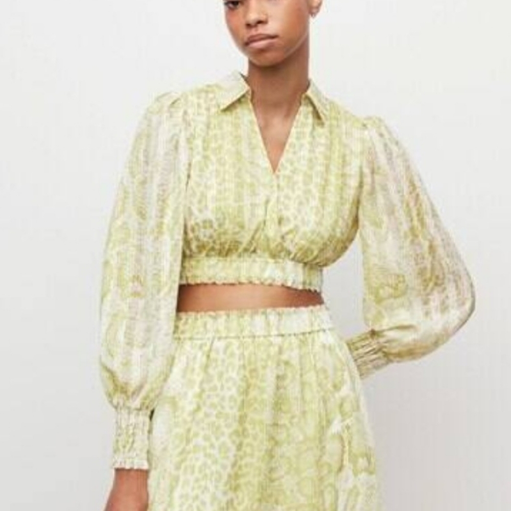 All Saints Light Green Printed Crop Blouse
